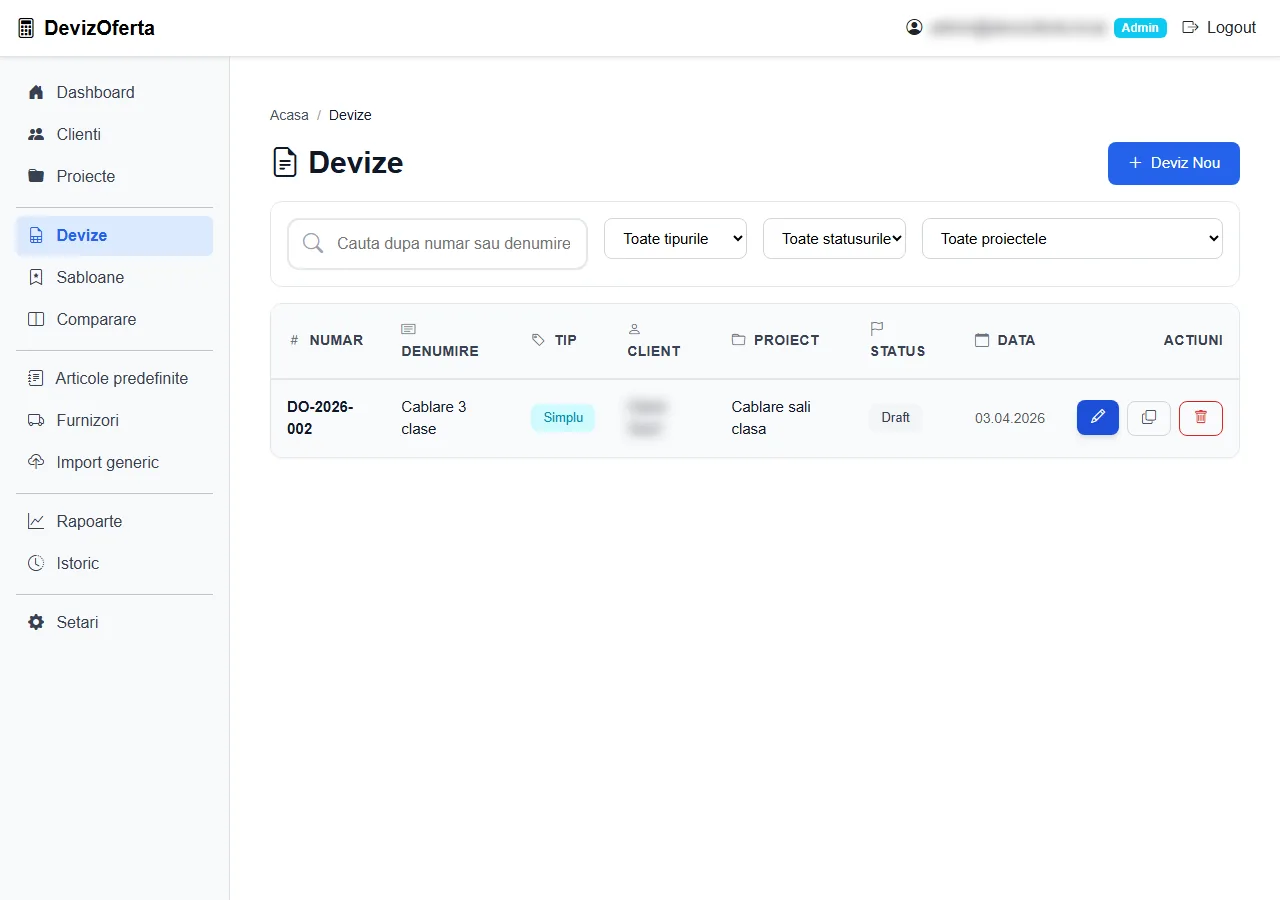 DevizOferta – Lista devizelor