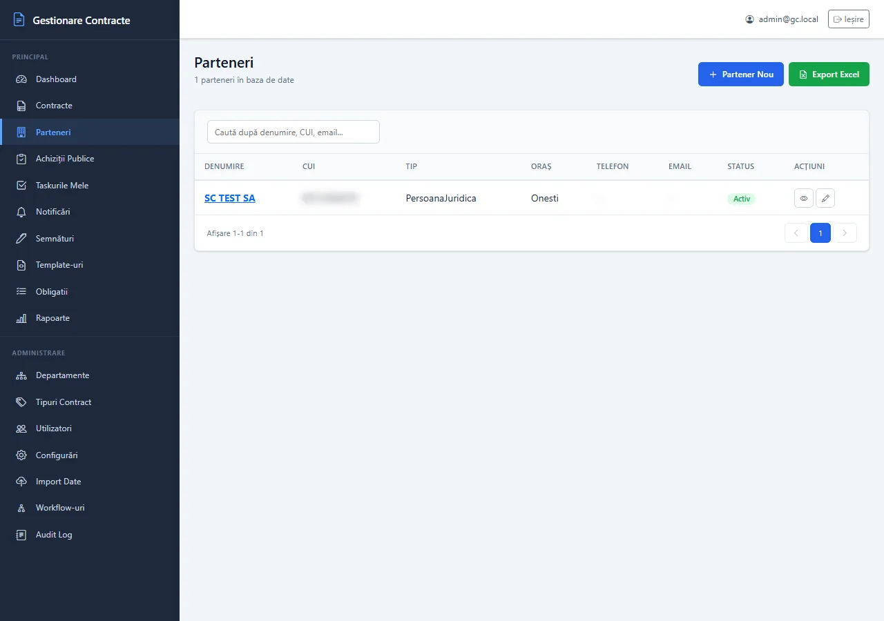 Gestionare Contracte – Registru parteneri