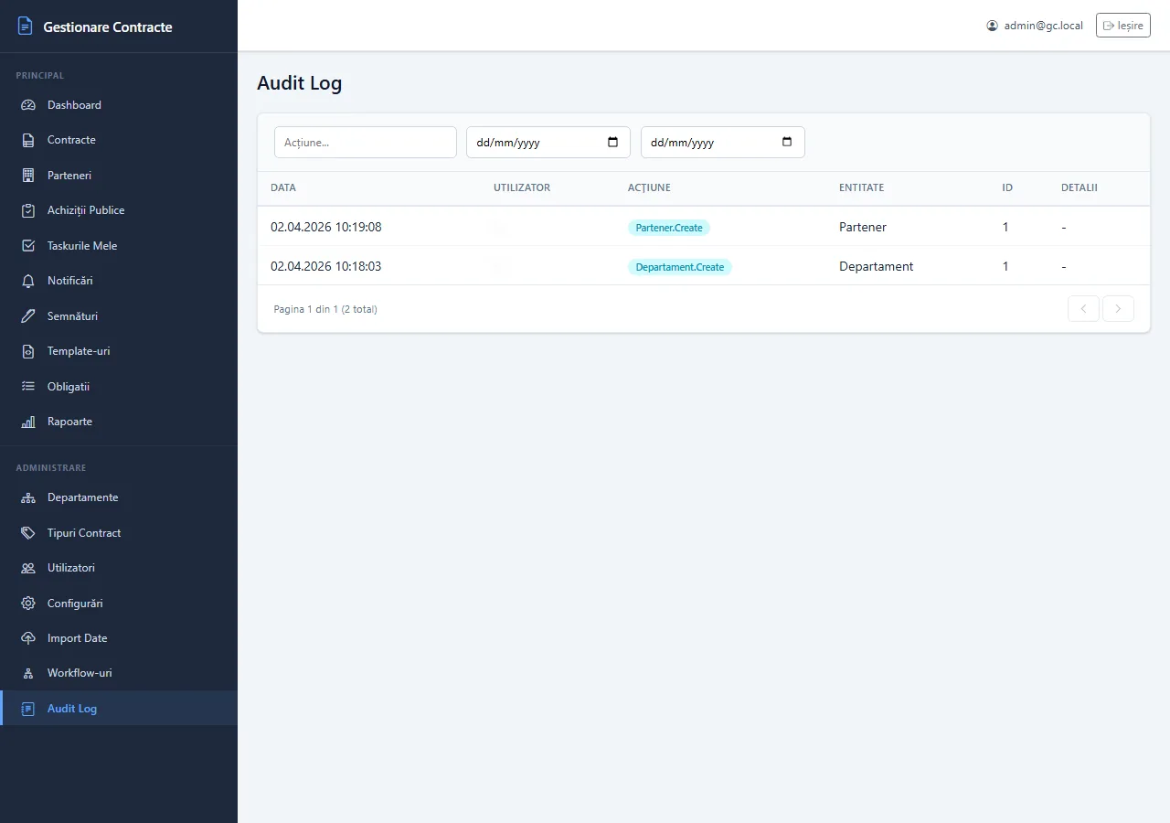 Gestionare Contracte – Audit log