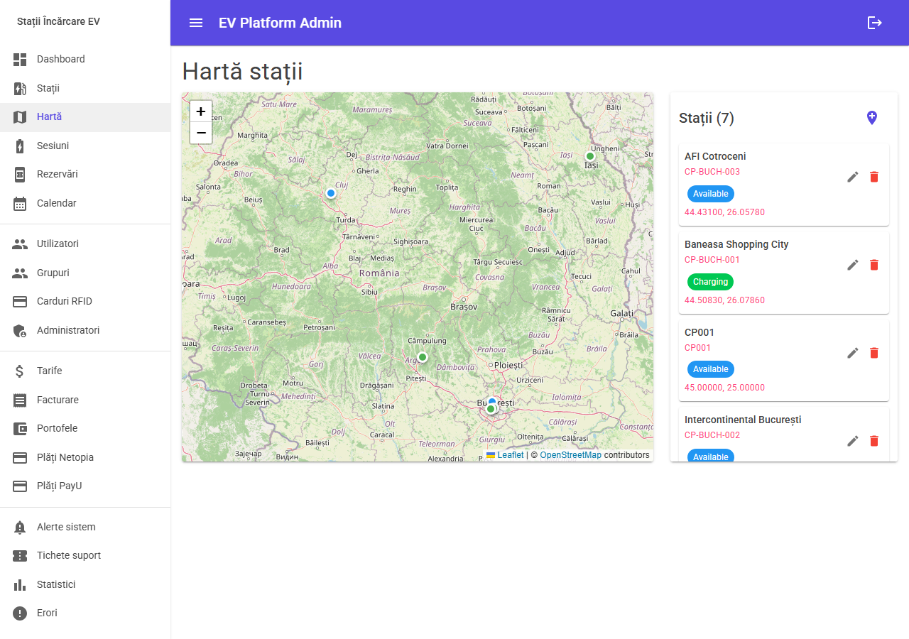 Hartă stații EV OpenStreetMap